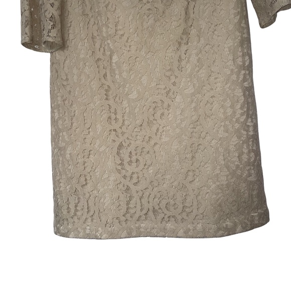 Nine West Dress Beige Blush Lace Overlay Knee Length 3/4 Sleeve Zip Back Sz10 - Picture 4 of 13